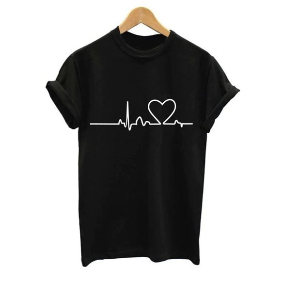 Soatrld Tops - Heartbeat Graphic Tee Black T Shirt XL more like L